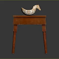 Red Wooden Table with Four Legs and Horse Shaped Decorative Ornament