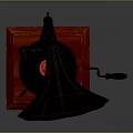 Vintage Gramophone Design With Brass Horn Red Wooden Base And Turntable