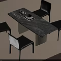 Modern Dining Table Set With Marble Top And Black Leather Chairs Including Teapot Decor