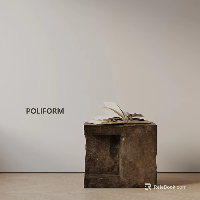 Poliform Stone Side Table With Open Book In Minimalist Interior Setting 3d model