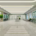 Modern Bank Lobby Interior With Spacious Marble Floor Reception Desk And Green Plants