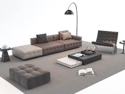 Modern L Shaped Sofa and Coffee Table Set with Accent Chair Floor Lamp and Ottoman 3d model