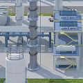 Large Industrial Equipment Setup With Tall Process Towers And Storage Tanks