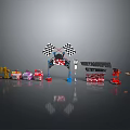 Colorful Toy Racing Cars with Checkered Flags and Starting Gate Play Set