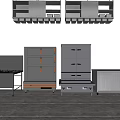 Stainless Steel Kitchen Appliances With Stove Oven And Storage Units