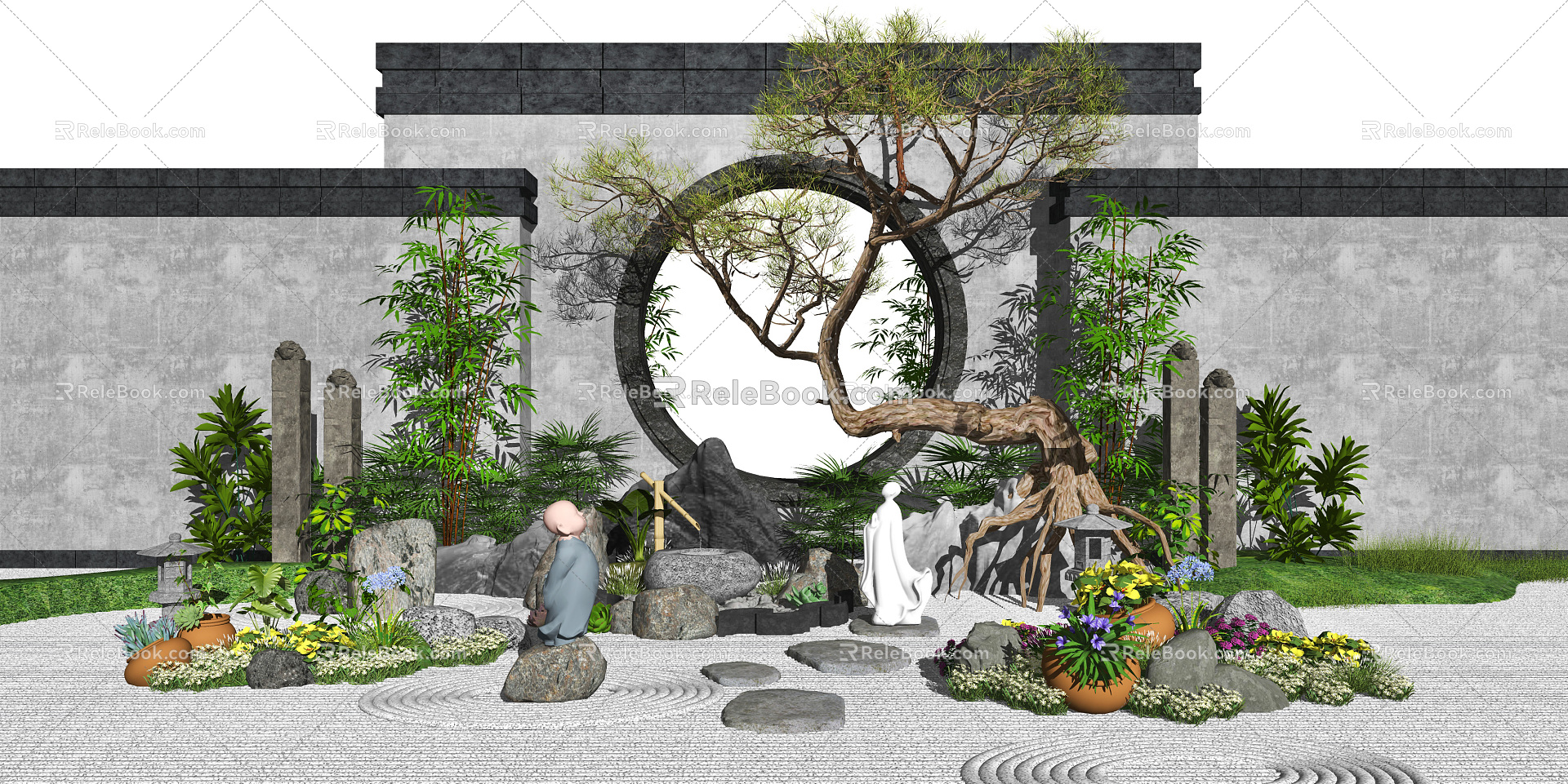 New Chinese style landscape sketch landscape sketch courtyard landscape dry landscape 3d model