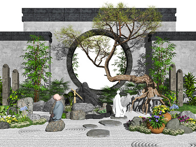 New Chinese style landscape sketch landscape sketch courtyard landscape dry landscape model