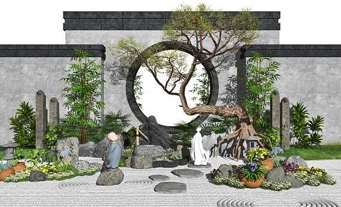 New Chinese style landscape sketch landscape sketch courtyard landscape dry landscape 3d model