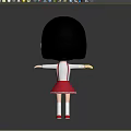 Cartoon Girl with Black Hair Red Skirt White Top Arms Outstretched Standing on White Platform