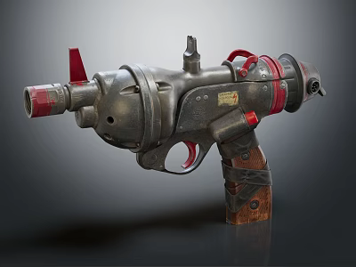 Vintage Style Electronic Device With Metal Parts Wooden Grip Red Accents And Gun Shaped Design 3d model