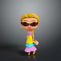 Woman With Blonde Hair Sunglasses Earrings And Colorful Layered Dress Holding Pizza