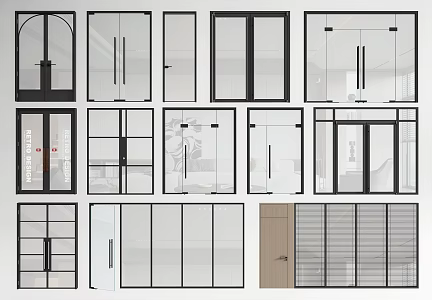 Glass double door glass single door office glass door glass door glass sliding door commercial door 3d model