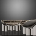 Modern Curved Leisure Chairs With Plush Gray Cushions And White Cylindrical Legs