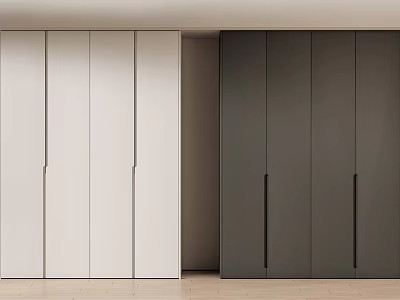 White and Dark Gray Modern Wardrobes with Smooth Panels and Long Handles 3d model