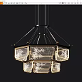 Traditional Chinese Chandelier With Bamboo Pattern Octagonal Glass Shades And Elegant Lighting