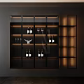 Modern Black Wine Cabinet With Glass Doors Wine Bottles And Built In Lighting