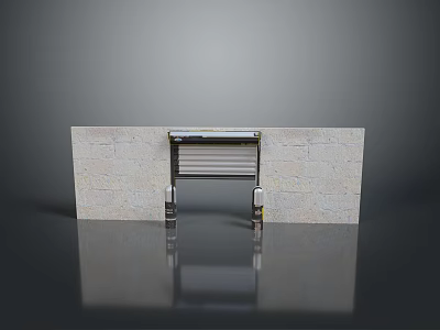 Roller Shutter Door With Stone Wall Structure And Reflective Floor Surface Design 3d model
