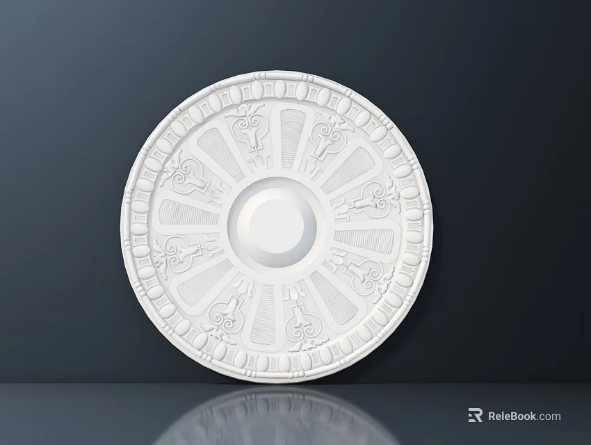 White Circular Plaster Carved Decorative Ceiling Panel With Intricate Detailed Design 3d model