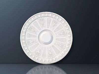 White Circular Plaster Carved Decorative Ceiling Panel With Intricate Detailed Design 3d model
