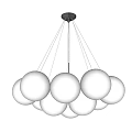 Modern Stylish Chandelier With Multiple White Spherical Bulbs Black Base And Metal Hanging Wires