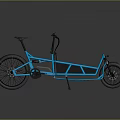 Modern Blue Frame Cargo Bike Featuring Black Cargo Area And Handlebars
