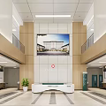 Spacious Modern Hospital Outpatient Clinic Lobby With Reception Desk Large Screen And Green Plants