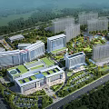 Modern Urban Architecture Complex with Green Roofs Lush Trees Parks Roads and Parking Areas