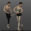 Two Ballerinas Practicing Ballet Poses In Leotards Tights And Ballet Shoes