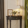 Dark Classic Entryway Console Table With Drawer Decorative Legs Table Lamp Vase And Picture Frame