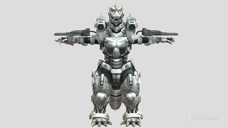 Game And Movie Character Featuring Mechanical Silver Armor And Arm Mounted Weapons 3d model 