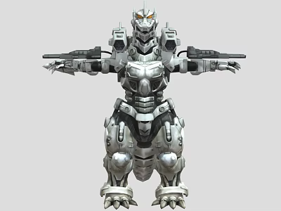Game And Movie Character Featuring Mechanical Silver Armor And Arm Mounted Weapons 3d model