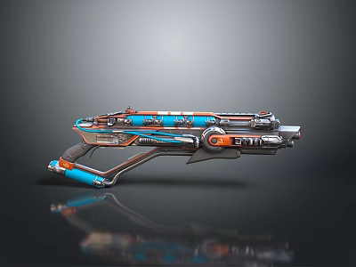 Futuristic Sci Fi Gun With Blue Orange Silver Accents And Sleek Modern Design Elements 3d model