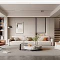 Modern Living Room Interior With Beige Sofa Marble Coffee Table Floor Lamp And Artwork