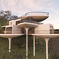 Modern Boutique Homestay Building With Levitated Structure White Exterior And Glass Balcony In Mountainous Landscape