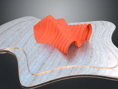 Modern Unique Pergola With Wavy Orange Structure On Wooden Platform Design 3d model