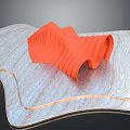 Modern Unique Pergola With Wavy Orange Structure On Wooden Platform Design