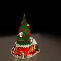 Christmas Tree Shaped Decoration With Red Base Green Top Star Windows And White Fence