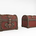 Red Ornate Vintage Chests With Intricate Carved Designs And Decorative Lock Details