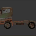 Old Rusty Green Red Truck Chassis With Front Cab And Headlights