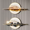 Modern Circular Wall Decor With Golden Clouds Mountain Shelves And Lighting 3d model