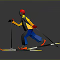 Skier Skiing With Poles Skis In Yellow Gray Jacket Red Hat Gloves On Gray Background
