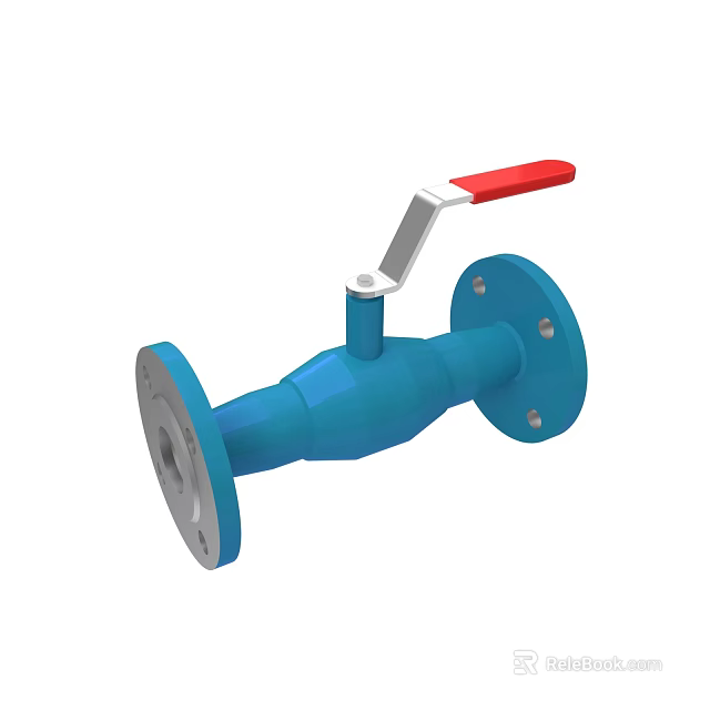 Blue Industrial Valve With Red Handle And Flange Connection Equipment 3d model 