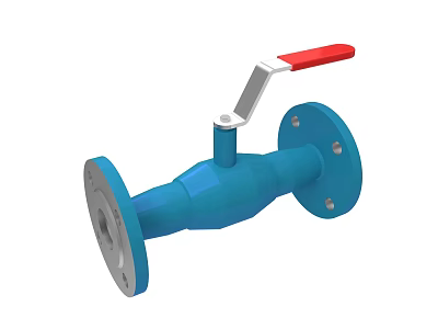 Blue Industrial Valve With Red Handle And Flange Connection Equipment 3d model