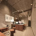 Minimalist Cafe Exterior Design With Wooden Door Concrete Wall Signboard And Green Plant