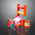 Wooden Children's Toy Equipment with Colorful Slide Hanging Clothes and Stacked Blocks