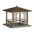 Traditional Chinese Garden Landscape With Hexagonal Pavilion Brown Roof Intricate Carved Pillars And Bench Seating