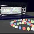 Neon Lit Circular Entertainment Stage With FLAX Logo Sound System And Colorful Lighting