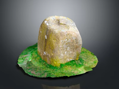 Natural Stone Decorative Object With Mossy Surface And Green Grass Base 3d model