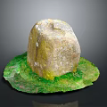 Natural Stone Decorative Object With Mossy Surface And Green Grass Base