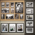 Black and White Framed Landscape Paintings With Eiffel Tower And Venetian Gondola Views On Wall